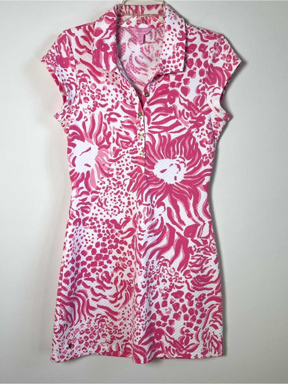 Lilly Pulitzer Rayna Polo Dress Get Spotted Pink White Lion Cutout Back Medium